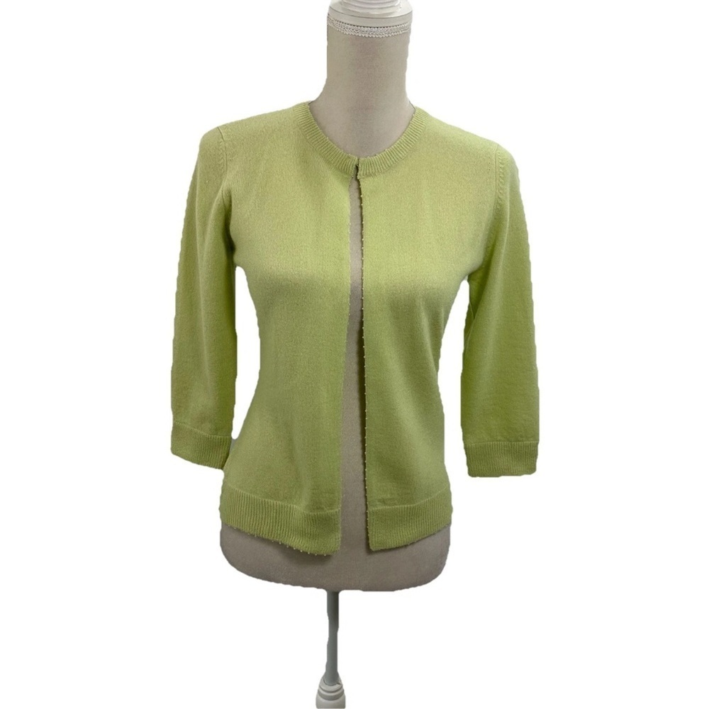Griffen 100% Cashmere Sweater Women’s Small Preppy Quiet Luxury Green Beaded